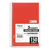 Mead® Spiral Notebook, 3-Subject, Medium/College Rule, Randomly Assorted Cover Color, (150) 9.5 x 5.5 Sheets (MEA06900)