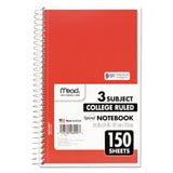 Mead® Spiral Notebook, 3-Subject, Medium/College Rule, Randomly Assorted Cover Color, (150) 9.5 x 5.5 Sheets (MEA06900) Each