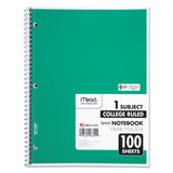 Mead® Spiral Notebook, 3-Hole Punched, 1-Subject, Medium/College Rule, Randomly Assorted Cover Color, (100) 11 x 8 Sheets (MEA06622) Each