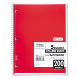 Mead® Spiral Notebook, 5-Subject, Medium/College Rule, Randomly Assorted Cover Color, (200) 11 x 8 Sheets (MEA06780) Each