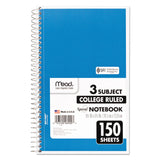Mead® Spiral Notebook, 3-Subject, Medium/College Rule, Randomly Assorted Cover Color, (150) 9.5 x 5.5 Sheets (MEA06900) Each