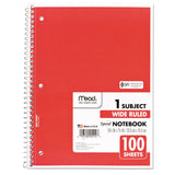 Mead® Spiral Notebook, 3-Hole Punched, 1-Subject, Wide/Legal Rule, Randomly Assorted Cover Color, (100) 10.5 x 7.5 Sheets (MEA05514) Each