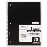 Mead® Spiral Notebook, 3-Hole Punched, 1-Subject, Medium/College Rule, Randomly Assorted Cover Color, (70) 10.5 x 7.5 Sheets (MEA05512) Each