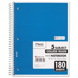 Mead® Spiral Notebook, 5-Subject, Medium/College Rule, Randomly Assorted Cover Color, (180) 10.5 x 8 Sheets (MEA05682) Each