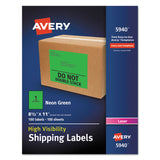 Avery® High-Visibility Permanent Laser ID Labels, 8.5 x 11, Neon Green, 100/Box (AVE5940) Box of 100