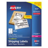 Avery® Shipping Labels with Paper Receipt and TrueBlock Technology, Inkjet/Laser Printers, 5.06 x 7.63, White, 50/Pack (AVE5127) Pack of 50