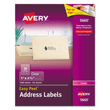Avery® Matte Clear Easy Peel Mailing Labels w/ Sure Feed Technology, Laser Printers, 1 x 2.63, Clear, 30/Sheet, 50 Sheets/Box (AVE5660) Box of 1500