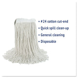 Boardwalk® Cut-End Wet Mop Head, Cotton, No. 24, White (BWK2024CEA) Each