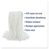 Boardwalk® Cut-End Wet Mop Head, Rayon, No. 20, White, 12/Carton (BWK2020RCT) Case of 12