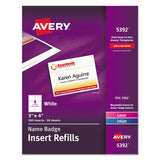 Avery® Name Badge Insert Refills, Horizontal/Vertical, 3 x 4, White, 300/Box (AVE5392) Box of 300