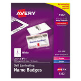 Avery® Self-Laminating Laser/Inkjet Printer Badges, 2.25 x 3.5, White, 30/Box (AVE5362) Box of 30
