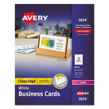 Avery® Clean Edge Business Cards, Laser, 2 x 3.5, White, 1,000 Cards, 10 Cards/Sheet, 100 Sheets/Box (AVE5874) Box of 1000