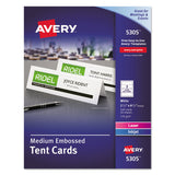 Avery® Medium Embossed Tent Cards, White, 2.5 x 8.5, 2 Cards/Sheet, 50 Sheets/Box (AVE5305) Each