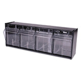 deflecto® Tilt Bin Interlocking Multi-Bin Storage Organizer, 4 Sections, 23.63" x 6.63" x 8.13", Black/Clear (DEF20404OP) Each