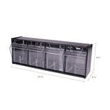 deflecto® Tilt Bin Interlocking Multi-Bin Storage Organizer, 4 Sections, 23.63" x 6.63" x 8.13", Black/Clear (DEF20404OP) Each