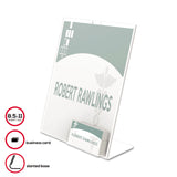 deflecto® Superior Image Slanted Sign Holder with Business Card Holder, 8.5w x 4.5d x 11h, Clear (DEF590601) Each