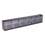 deflecto® Tilt Bin Interlocking Multi-Bin Storage Organizer, 6 Sections, 23.63" x 3.63" x 4.5", Black/Clear (DEF20604OP) Each