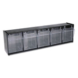 deflecto® Tilt Bin Interlocking Multi-Bin Storage Organizer, 5 Sections, 23.63" x 5.25" x 6.5", Black/Clear (DEF20504OP) Each