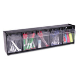 deflecto® Tilt Bin Interlocking Multi-Bin Storage Organizer, 5 Sections, 23.63" x 5.25" x 6.5", Black/Clear (DEF20504OP) Each