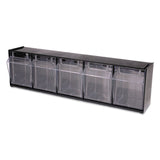 deflecto® Tilt Bin Interlocking Multi-Bin Storage Organizer, 5 Sections, 23.63" x 5.25" x 6.5", Black/Clear (DEF20504OP) Each