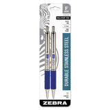 Zebra F-402 Retractable Ballpoint Pen, 0.7mm, Blue Ink, Stainless Steel/Blue Barrel, 2/Pack (ZEB29222) Pack of 2