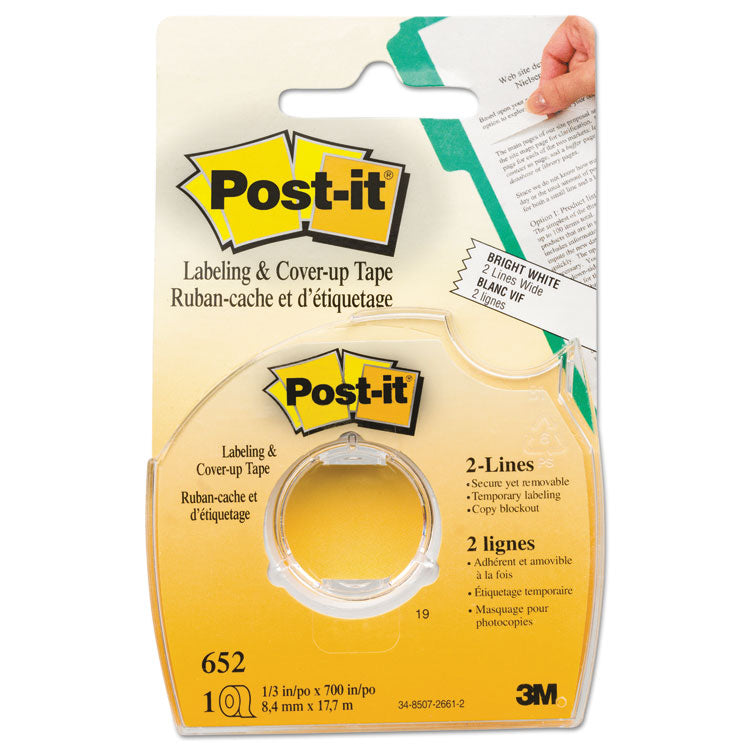 Post-it® Labeling and Cover-Up Tape, Non-Refillable, Clear Applicator, 0.33" x 700" (MMM652)
