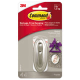 Command™ Decorative Hooks, Traditional, Medium, Plastic, Brushed Nickel, 3 lb Capacity, 1 Hook and 2 Strips/Pack (MMM17051BNES) Each