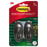 Command™ All Weather Hooks and Strips, Medium, Plastic, Slate, 3 lb Capacity, 2 Hooks and 4 Strips/Pack (MMM17086SAWES) Pack of 2