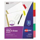 Avery® Write and Erase Big Tab Paper Dividers, 5-Tab, 11 x 8.5, White, Assorted Tabs, 1 Set (AVE23076) Set of 5