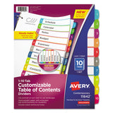 Avery® Customizable TOC Ready Index Multicolor Tab Dividers, 10-Tab, 1 to 10, 11 x 8.5, White, Contemporary Color Tabs, 1 Set (AVE11842) Set of 10