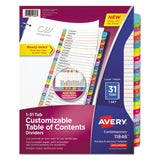 Avery® Customizable TOC Ready Index Multicolor Tab Dividers, 31-Tab, 1 to 31, 11 x 8.5, White, Contemporary Color Tabs, 1 Set (AVE11846) Set of 31