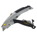 Stanley® Curved Quick-Change Utility Knife, Stainless Steel Retractable Blade, 3 Blades, 6.5" Metal Handle, Black/Chrome (BOS10788) Each