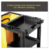 Rubbermaid® Commercial Multi-Shelf Cleaning Cart, Plastic, 4 Shelves, 1 Bin, 20" x 45" x 38.25", Black (RCP617388BK) Each