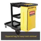 Rubbermaid® Commercial Multi-Shelf Cleaning Cart, Plastic, 4 Shelves, 1 Bin, 20" x 45" x 38.25", Black (RCP617388BK) Each