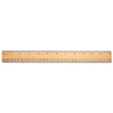 Universal® Flat Wood Ruler w/Double Metal Edge, Standard, 12" Long, Clear Lacquer Finish (UNV59021) Each