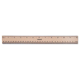 Universal® Flat Wood Ruler w/Double Metal Edge, Standard, 12" Long, Clear Lacquer Finish (UNV59021) Each