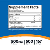 nutricost® Dietary Supplement Psyllium Husk 500 mg Strength Capsule 500 Per Bottle (1270252_BT) 1/BT