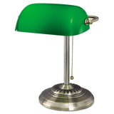 Alera® Traditional Banker's Lamp, Green Glass Shade, 10.5w x 11d x 13h, Antique Brass (ALELMP557AB) Each