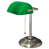 Alera® Traditional Banker's Lamp, Green Glass Shade, 10.5w x 11d x 13h, Antique Brass (ALELMP557AB) Each