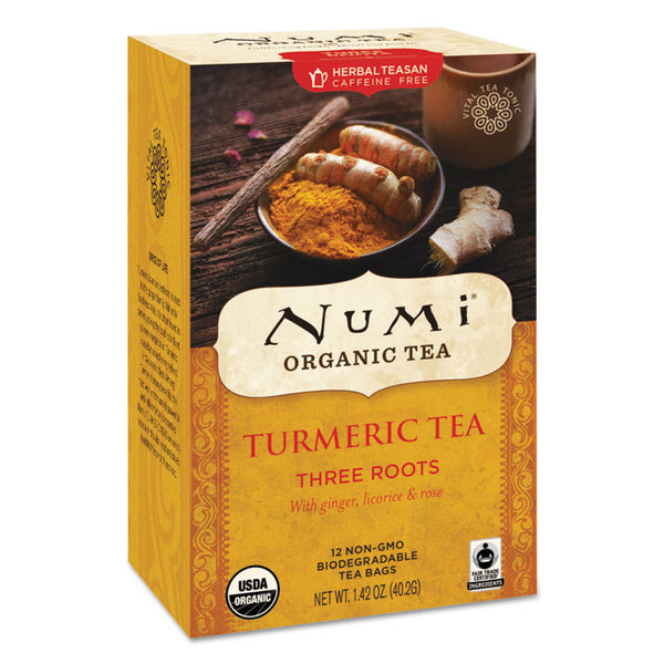 Numi® Turmeric Tea, Three Roots, 1.42 oz Bag, 12/Box (NUM10550)