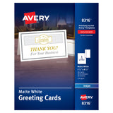 Avery® Half-Fold Greeting Cards with Matching Envelopes, Inkjet, 85 lb, 5.5 x 8.5, Matte White, 1 Card/Sheet, 30 Sheets/Box (AVE8316) Each