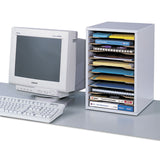 Safco® Wood Vertical Desktop Sorter, 11 Compartments, 10.63 x 11.88 x 16, Medium Oak (SAF9419MO) Each