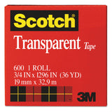 Scotch® Transparent Tape, 1" Core, 0.75" x 36 yds, Transparent (MMM600341296) Each