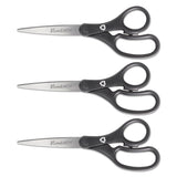 Westcott® KleenEarth Basic Plastic Handle Scissors, 8" Long, 3.25" Cut Length, Black Straight Handles, 3/Pack (ACM15585) Pack of 3