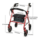 McKesson 4 Wheel Rollator Red Adjustable Height / Folding Steel Frame (1065268_EA) 1/EA