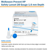 McKesson Prevent® HP Safety Lancet 28 Gauge Retractable Push Button Activation Finger (1217988_BX) 100/BX