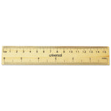 Universal® Flat Wood Ruler, Standard/Metric, 6" Long (UNV59024) Pack of 2