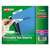 Avery® Tabs Inserts For Hanging File Folders, 1/5-Cut, White, 2" Wide, 100/Pack (AVE11136) Pack of 100