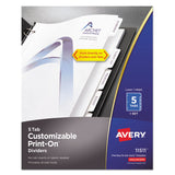 Avery® Customizable Print-On Dividers, 3-Hole Punched, 5-Tab, 11 x 8.5, White, 1 Set (AVE11511) Set of 5