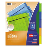 Avery® Insertable Big Tab Plastic Dividers, 5-Tab, 11 x 8.5, Assorted, 1 Set (AVE11900) Set of 5